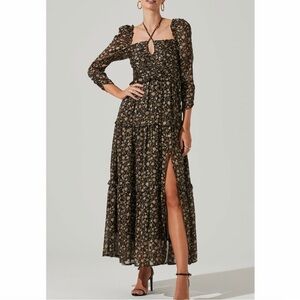 Astr Black and Cream Floral Maxi Dress